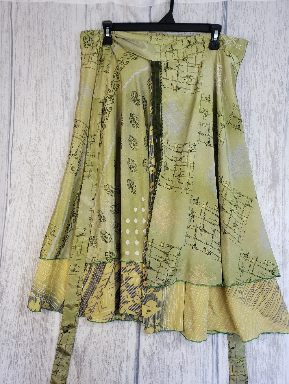Kariza Silk Rayon Wrap Skirt Layered Mixed Print Tie Waist Closure One Sz 42x30